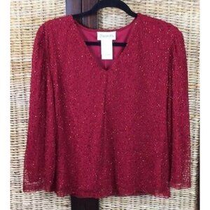 Chadwicks Formal Top Red Sequin V-Neck Long Sleeve Blouse X-Large Chadwick's